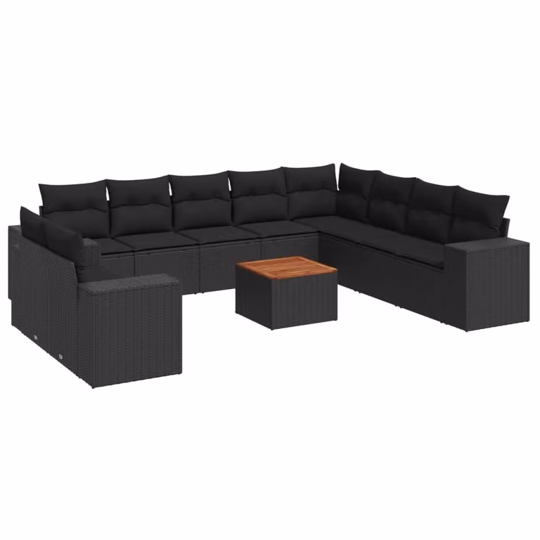 Set Divani da Giardino 11 pz con Cuscini in Polyrattan Nero