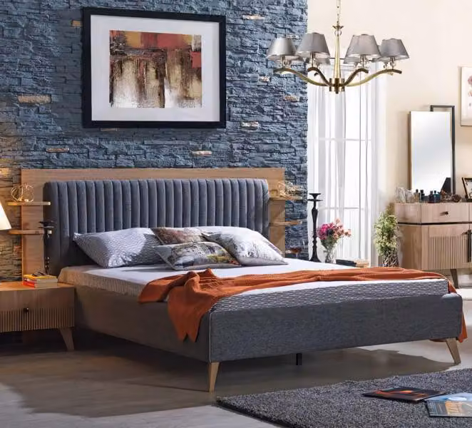 Bett Schlafzimmer Möbel Einrichtung Doppelbett Betten Polster Grau