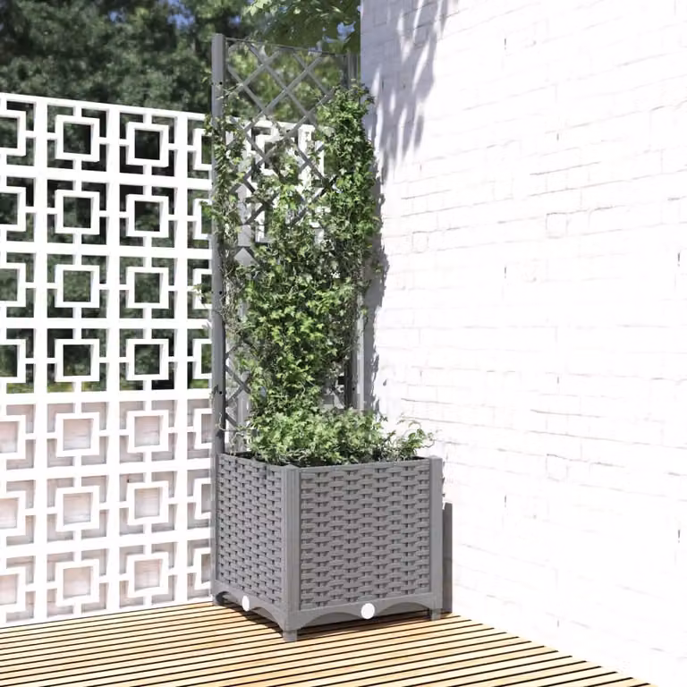 Fioriera da giardino con graticcio vidaXL in plastica grigio chiaro L/P/H: 40 x 40 x 136 cm