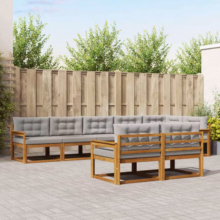 vidaXL Set di divani da esterno a forma di U in legno di acacia, 8 pezzi, Beige e Grigio