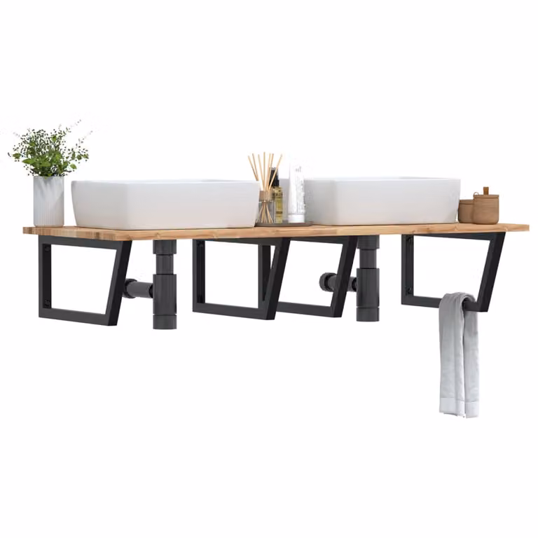 vidaXL Ripiano a Parete per Lavabo in Accacia e Metallo, Nero e Marrone, L: 60 cm