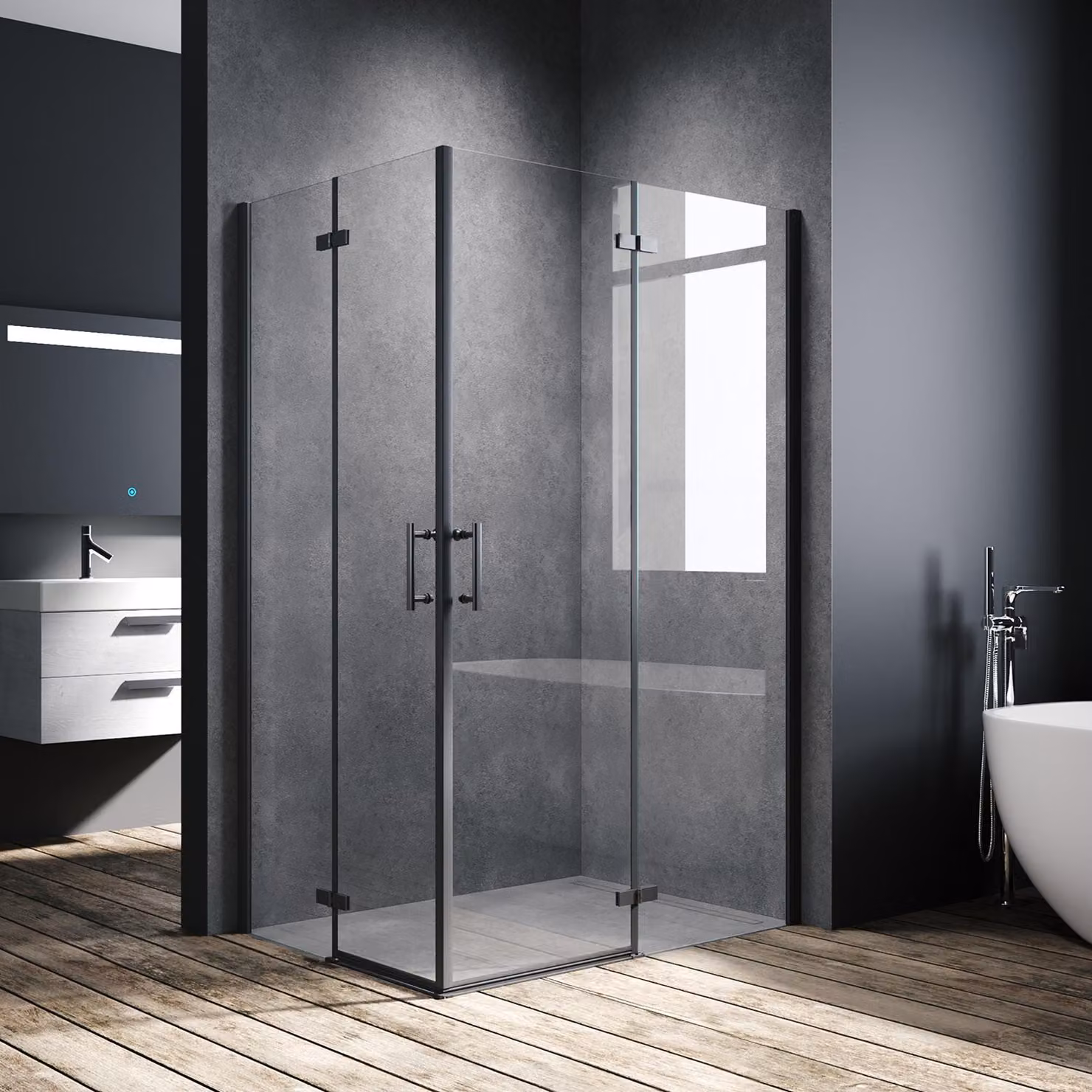 SONNI Box doccia nero 80x120x195cm porta a battente porta a soffietto angolare doccia 6mm NANO vetro trasparente porta a battente porta a soffietto angolare ingresso bagno