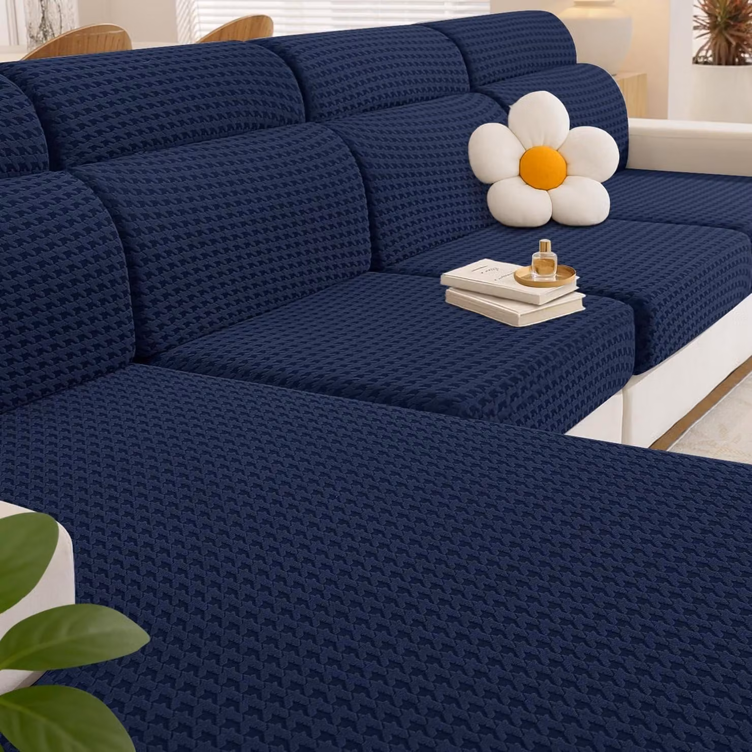 Copertura elastica per cuscini del divano, forma a L, per 1 posto * 2 + chaise longue, blu scuro
