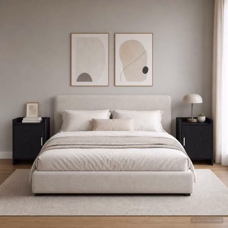 Set di 2 comodini moderni vidaXL in legno ingegnerizzato e metallo, colore nero opaco, L 40 cm x P 30 cm x H 60 cm