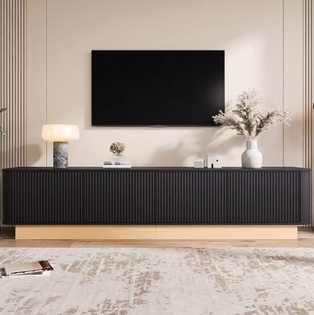 Mobile TV 200x40x47,5 cm nero in MDF, 4 ante con ripiani regolabili