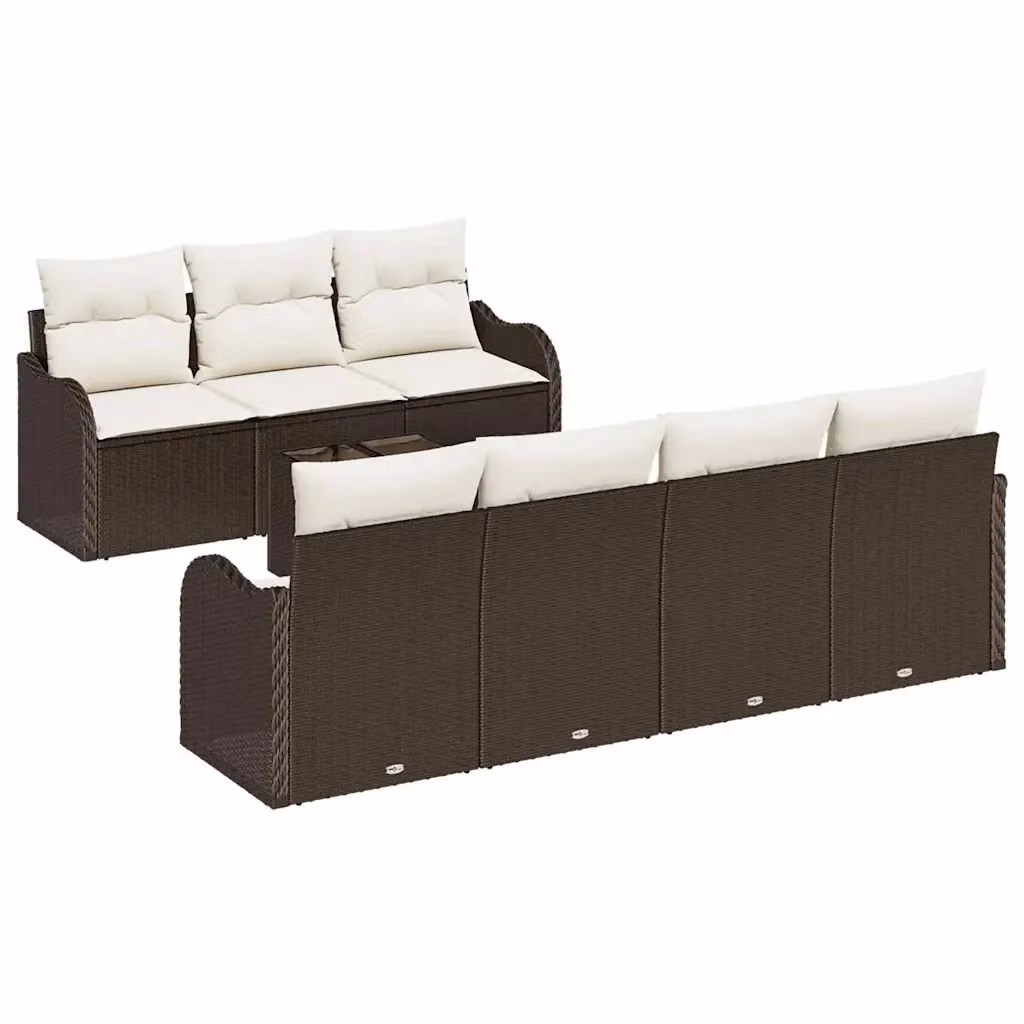 Set Divano da Giardino Moderno vidaXL Marrone con Cuscini e Tavolino, Struttura in Metallo e Polyrattan, Resistente ai Raggi UV – 2