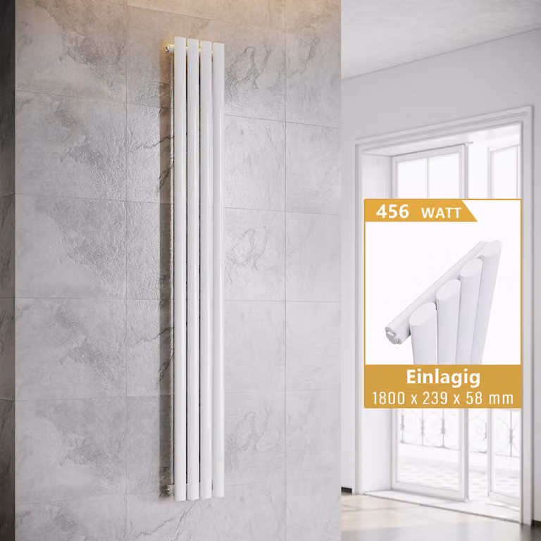 SONNI - Radiatore a piastre verticali, modello a tubo, a singolo strato, colore bianco, dimensioni 1800x239 mm, senza resistenza riscaldante