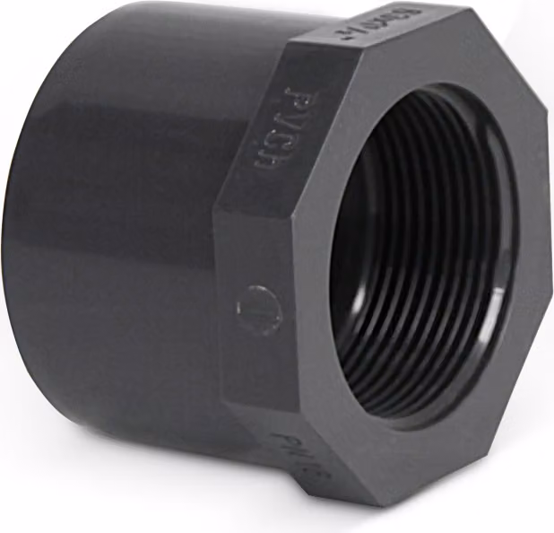Riduttore in PVC corto | Ø 63 mm | raccordo adesivo X 1½" filettatura femmina | PN16 | grigio