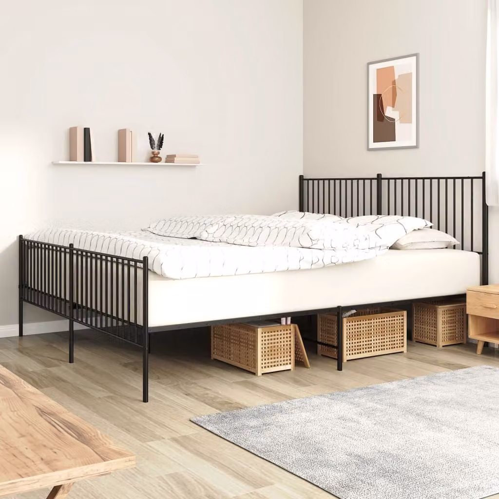 The Living Store Struttura letto con testiera e pediera in metallo nero 193x203 cm