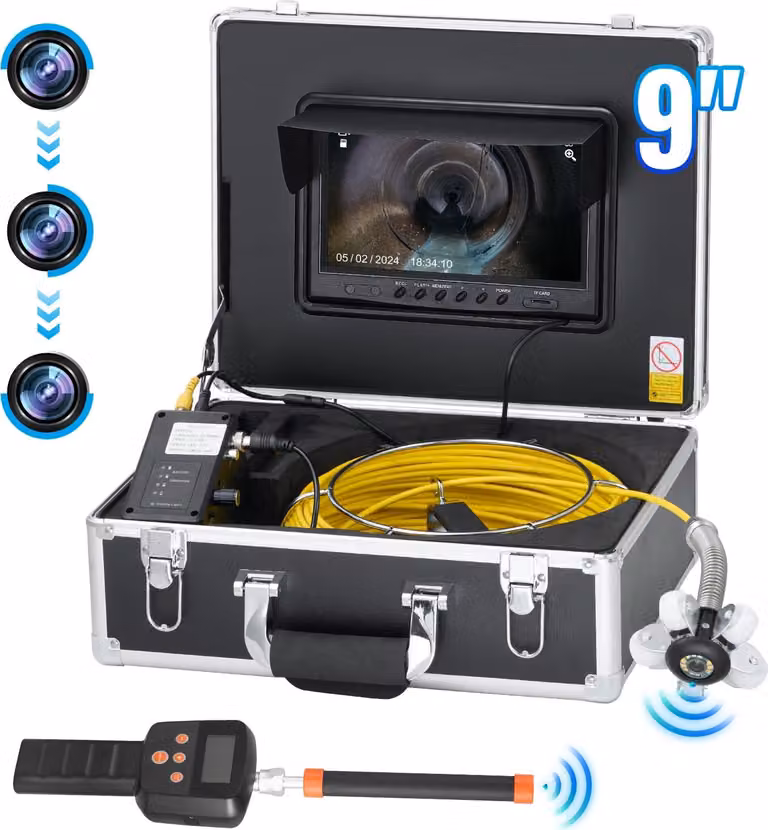 Telecamera per tubi Telecamera per fognature da 50 m Telecamera di ispezione HD da 9 pollici con localizzazione a 512 Hz