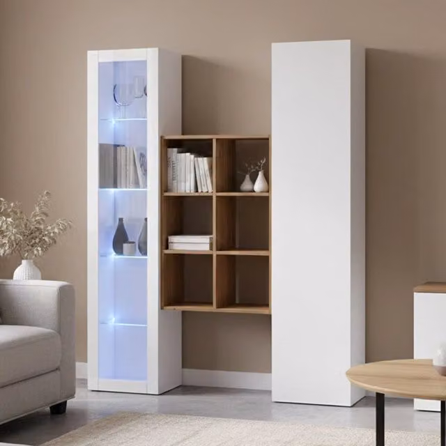 Madia Gastone, Credenza 8 Ripiani Made in Italy, 30x40x180h cm Bianco Acero