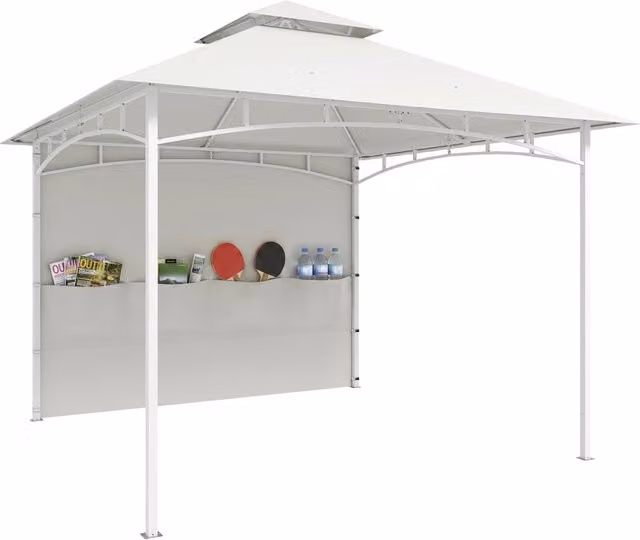 Gazebo da Giardino 3 x 3 m Crema con Doppio Tetto Ventilato Tende Laterali e Tasche Portaoggetti in Acciaio e Poliestere