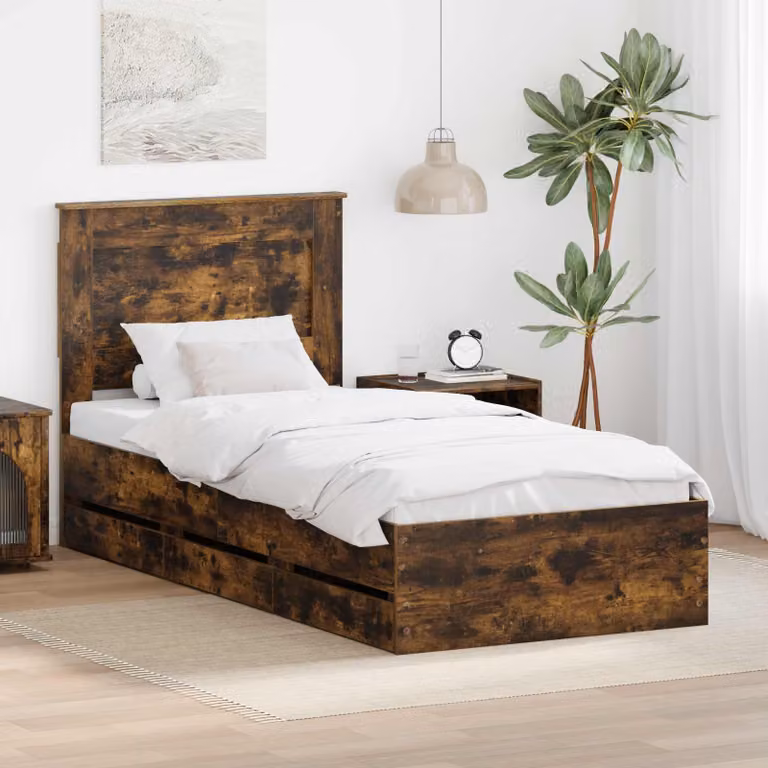 Struttura del letto con cassetto vidaXL in rovere fumé L/P/H: 100 x 200 cm