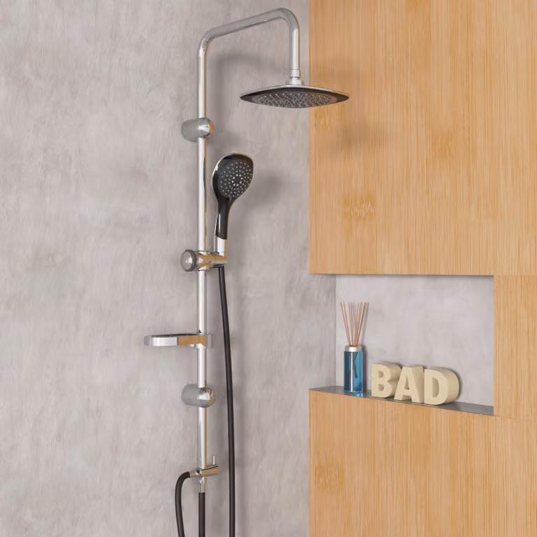 set doccia eisl SHOWER DREAM, doccia a pioggia senza miscelatore, sistema doccia con soffione, doccia cromo/nero
