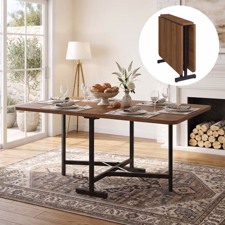 Tavolo da pranzo estendibile, dimensioni 120 x 80 cm, tavolo pieghevole con spazio contenitivo, stile moderno e minimalista, struttura in lega ad alta resistenza, capacità di carico di 60 kg, finitura noce