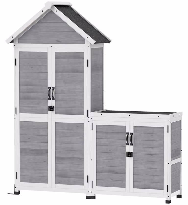 Capanno da giardino in legno con armadietto e porte con serratura | Colore: Grigio | Dimensioni: 51x89x182 cm