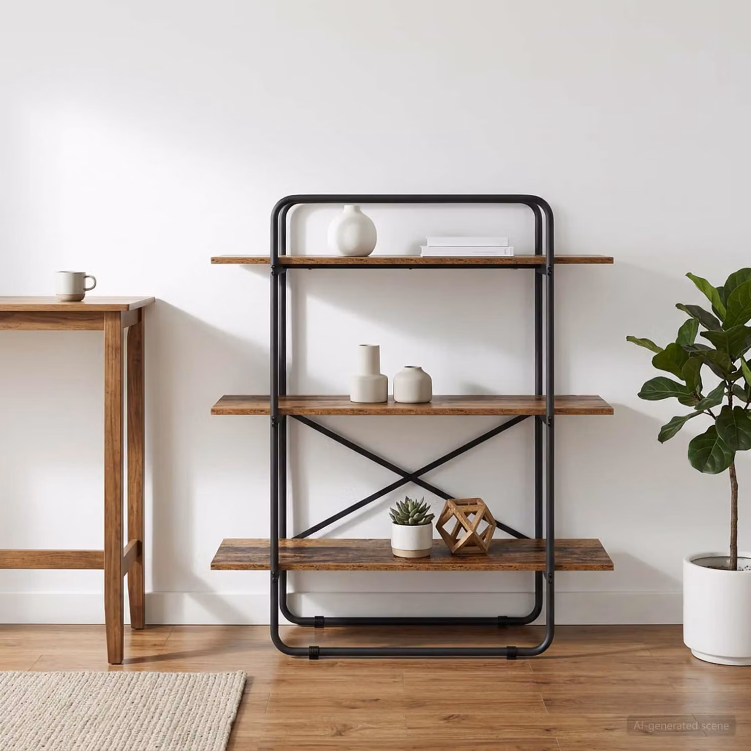 Libreria vidaXL a 3 livelli in stile industriale, colore marrone quercia, L 100 cm x P 35 cm x H 105 cm