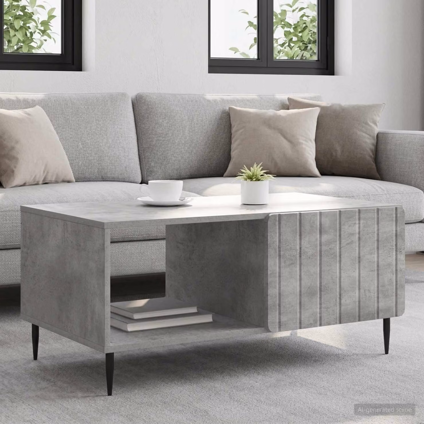 vidaXL Tavolino da salotto moderno rettangolare in composito e metallo, Grigio e Nero, L 90 x P 50 x H 40 cm