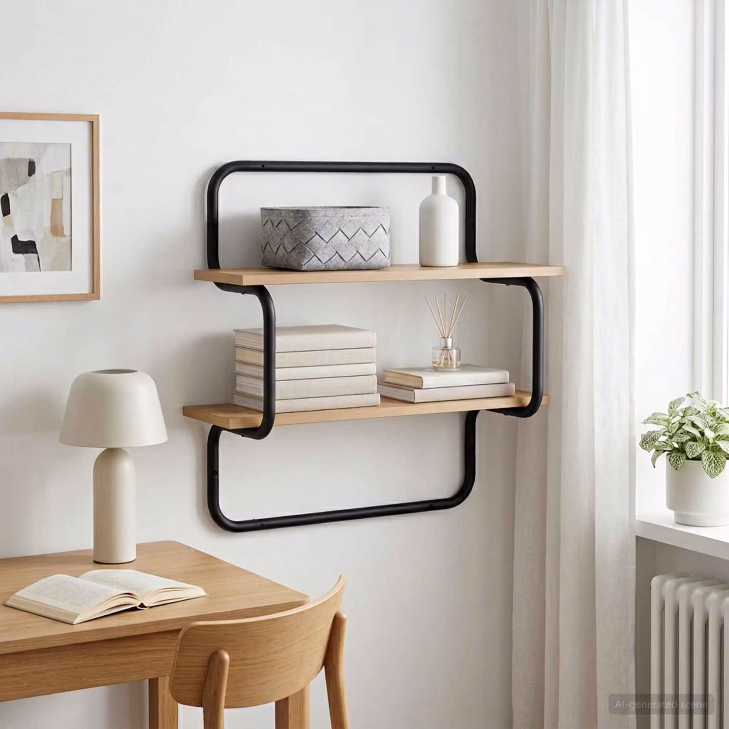 vidaXL Mensola a muro a 2 livelli in stile industriale, Rovere e Nero, L 80 x P 24,5 x H 61 cm