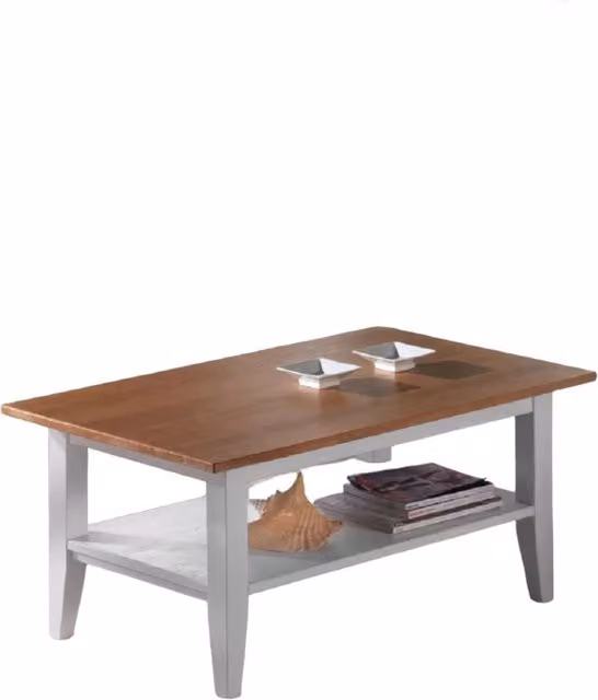 Tavolino shabby rettangolare in legno bianco/naturale l.100 p.60 h.45 - Mobili 2G