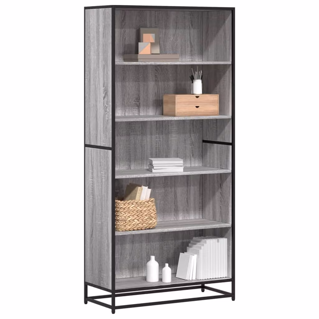 Libreria Industrial vidaXL Grigio con Ripiani in Legno e Metallo L: 80,5 cm, P: 35 cm, H: 170,5 cm – 1