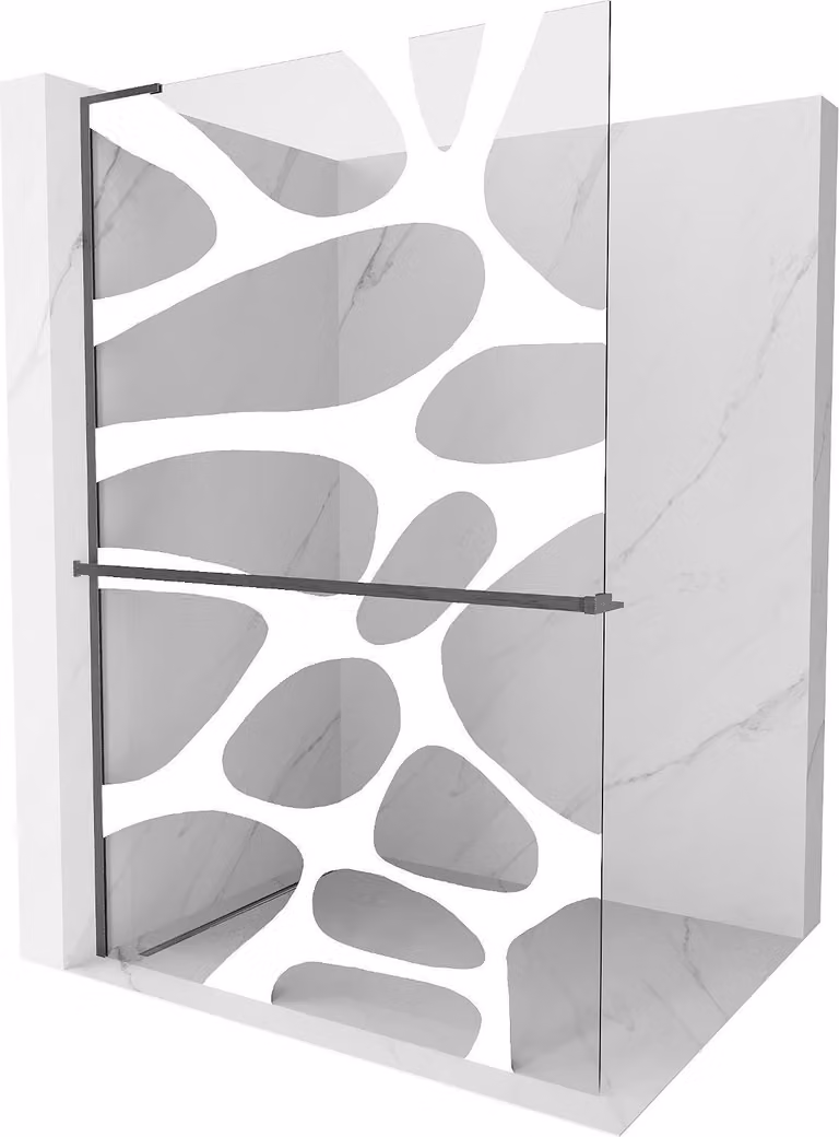 Mexen Kioto+ L parete doccia con mensola Walk-in 90 x 200 cm, onda bianca, grigio canna spazzolato - 800-090-123-66-97