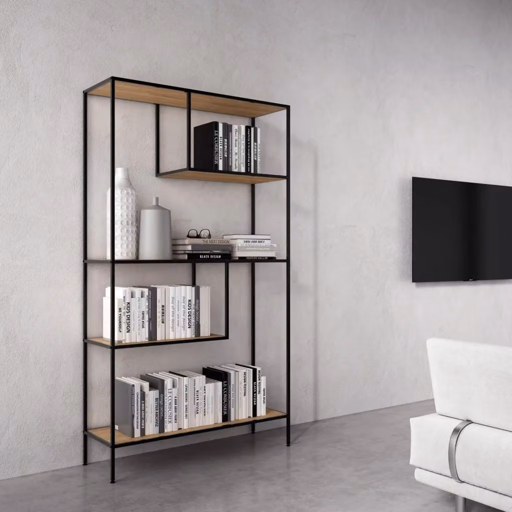 Scaffale industriale Hispanohogar in finitura rovere e grafite, H 177,5 x L 100 x P 33 cm – 2