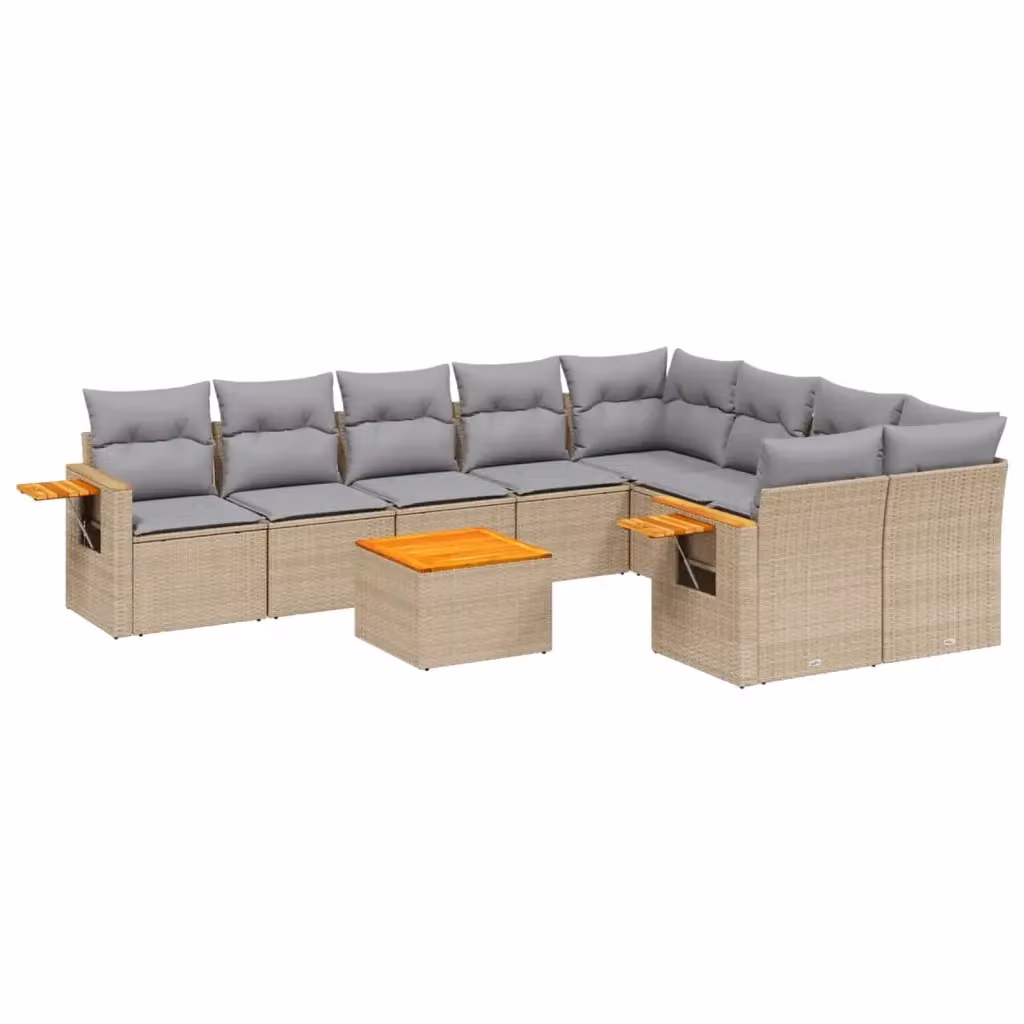 vidaXL Set Divano da Giardino 10 pz in Polyrattan con Cuscini Beige e Tavolino da Esterno – 2