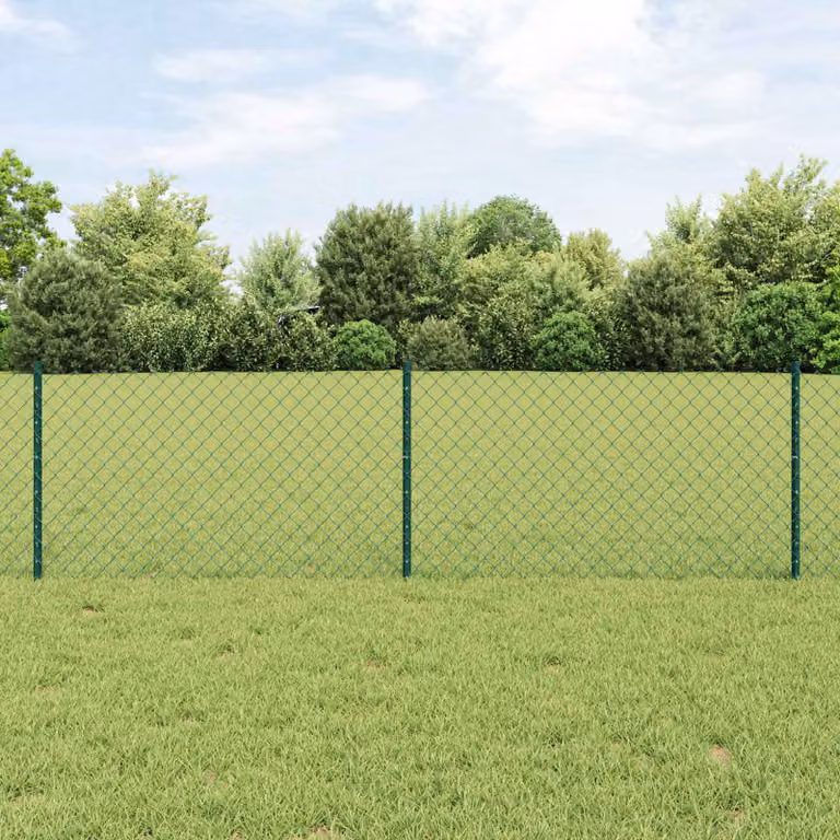 Recinzione a maglie con palo vidaXL in acciaio rivestito in PVC verde, da installare nel terreno, L: 10 m, H: 0,6 m