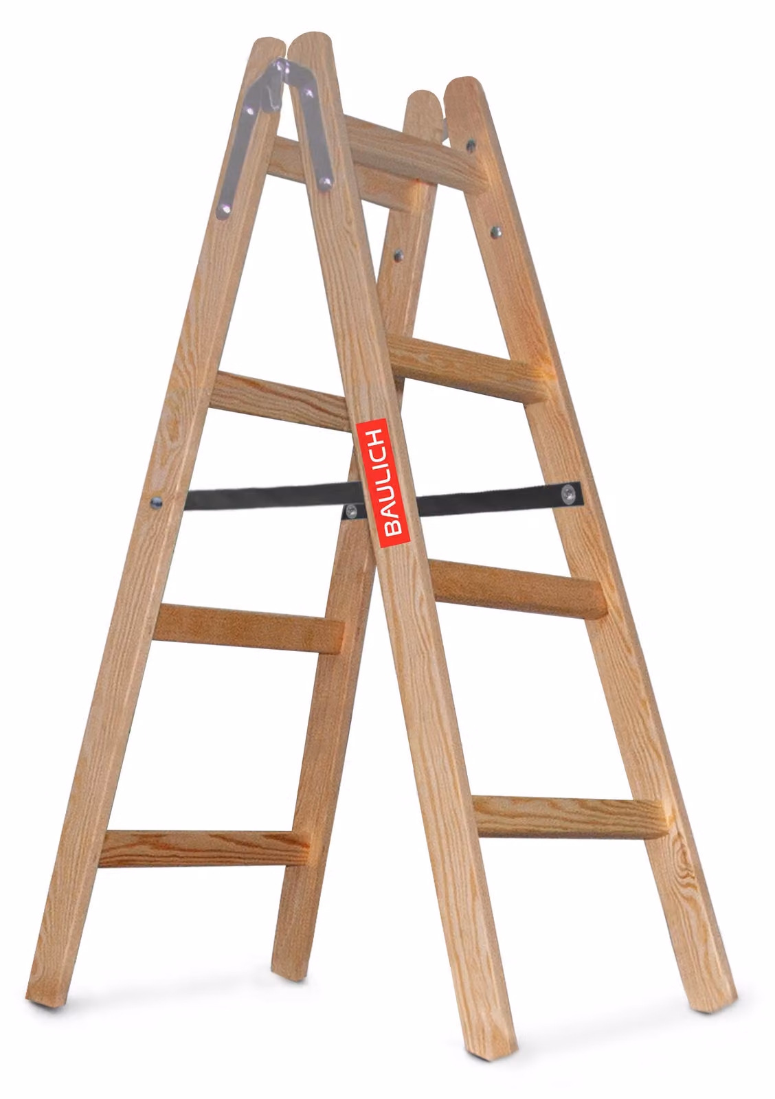 Baulich | Scala in legno - 2 x 4 gradini - bilaterale - in legno di pino - EN 131 - altezza di lavoro fino a 2,7 m - portata 150 kg - resistente alle intemperie - con ganci