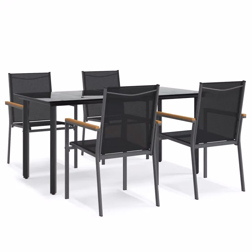 Set da Pranzo da Giardino vidaXL in Acciaio Verniciato e Vetro Nero 5 Pezzi – 2