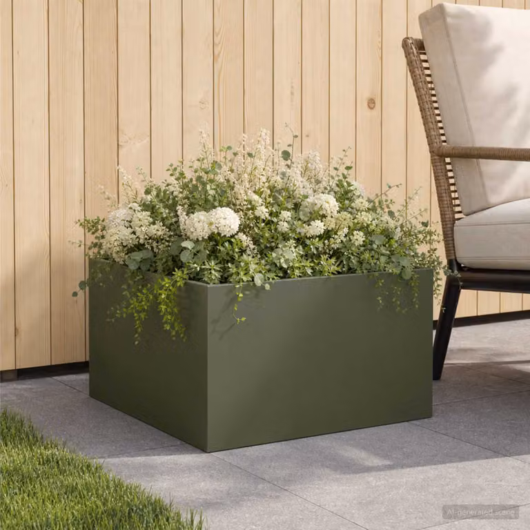 vidaXL Vaso da giardino in metallo Verde, L: 60 cm, P: 60 cm, H: 30 cm