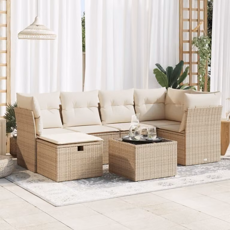 Maison Exclusive - Set da giardino 7 pezzi con cuscini Beige Poly Rattan