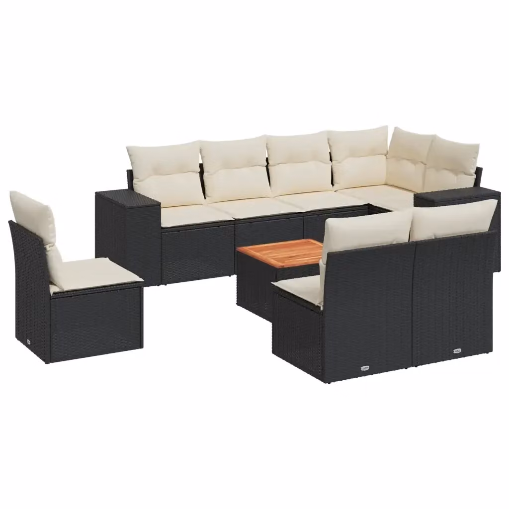Set Divani da Giardino vidaXL 9 pz in Polyrattan Nero con Cuscini e Tavolino da Esterno – 2