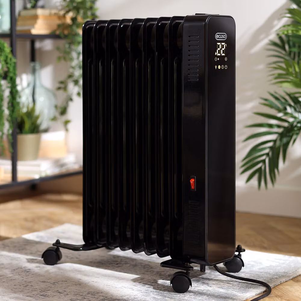 Radiatore Elettrico ad Olio Portatile Intelligente - Nero - 2000W - Kylo - ECOSO by Hudson Reed