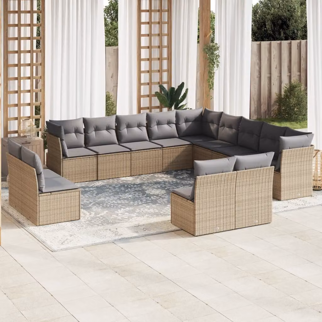 Maison Exclusive - Set Divano da Giardino 13 pz con Cuscini Beige in Polyrattan