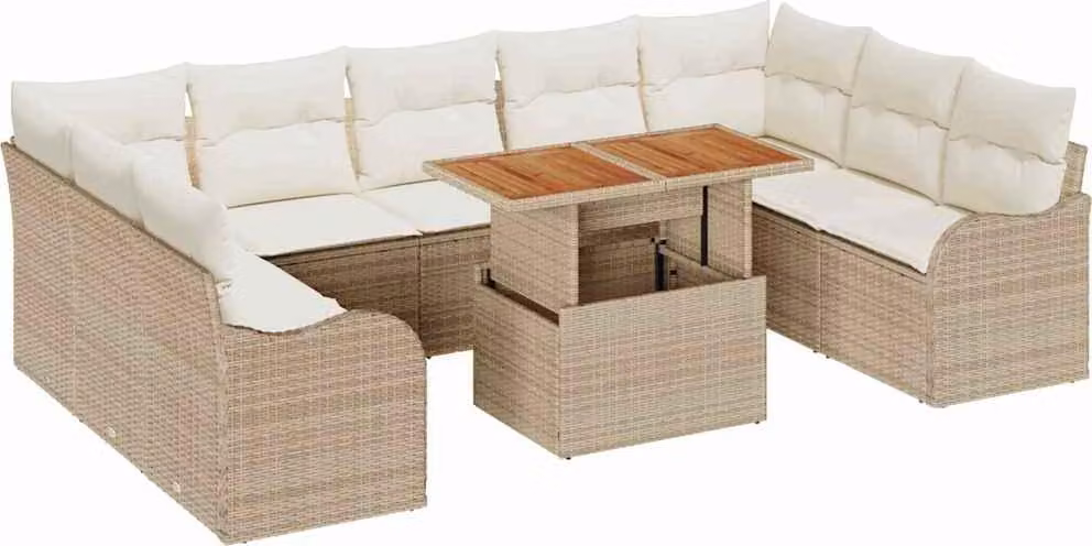 Set Divano da Giardino 10 pcs Beige Poly Rattan