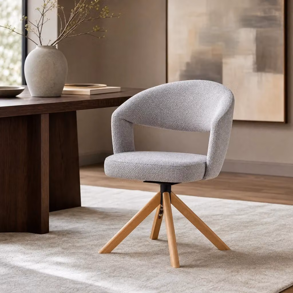 Set di 2 sedie da pranzo Mivray girevoli a 360 gradi in tessuto grigio con gambe in legno e schienale curvo traforato L/P/H: 49 x 55 x 81.5 cm – 2