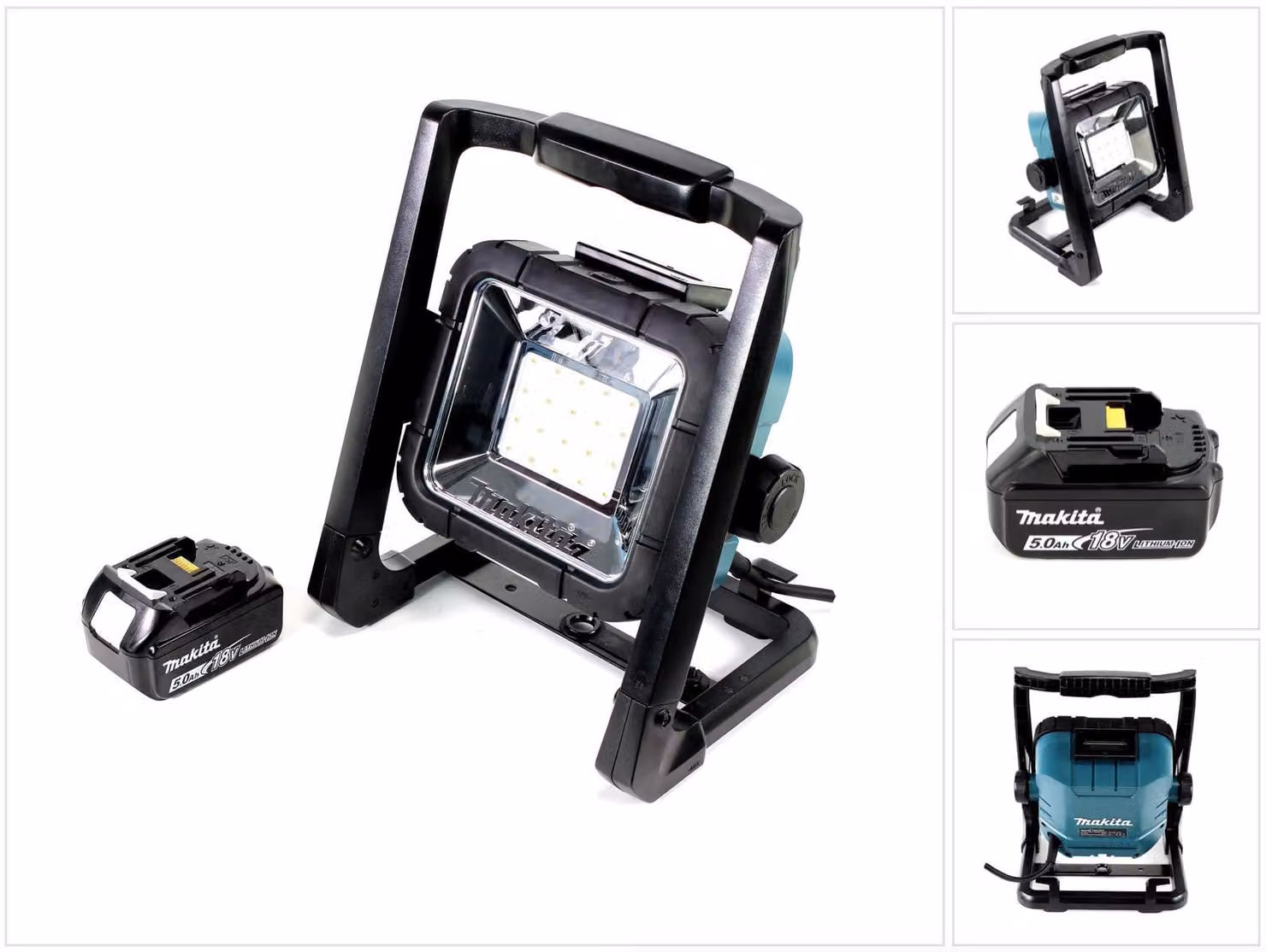 Makita DEADML / DML 805 Faro da cantiere a LED 14,4 - 18 Volt / 230 Volt + 1x BL 1850 B 18V - 5 Ah Batteria agli ioni di litio