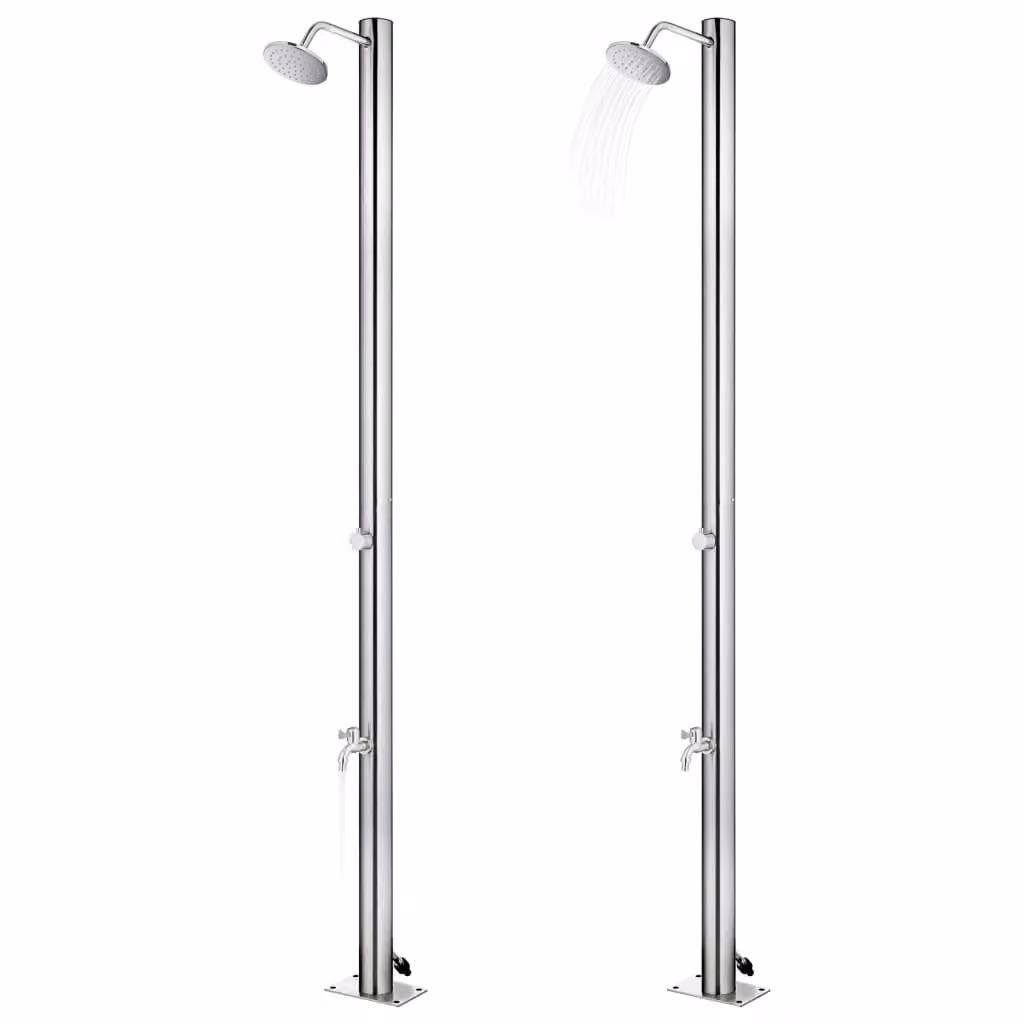 vidaXL Doccia da giardino con piatto grigio 220 cm in acciaio inox
