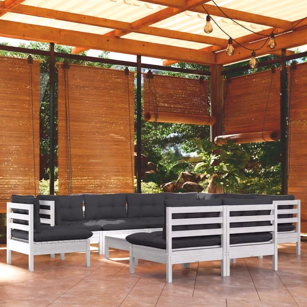Maison Exclusive - Set Divani da Giardino 10 pz con Cuscini BiancLegno di Pino