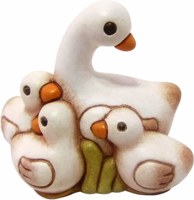 Oca con pulcini Presepe Classico Thun in ceramica bianca