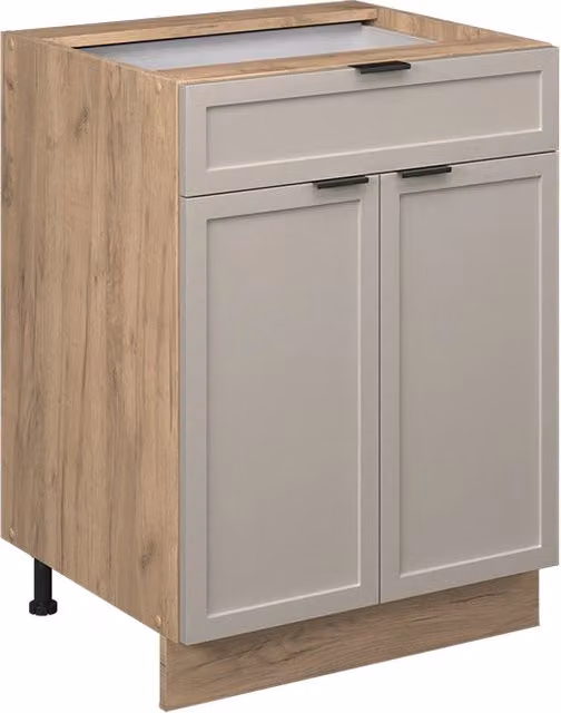 Mobiletto base per cucina Vicco Fame-Line Grigio Beige e Rovere Dorato con cassetto, senza piano di lavoro, L: 60 cm