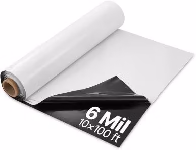 Telo di plastica VEVOR in polietilene ad alta resistenza per giardino e barriera al vapore, Nero e Bianco, L: 30,48 m x P: 3,05 m, Spessore: 0,15 mm