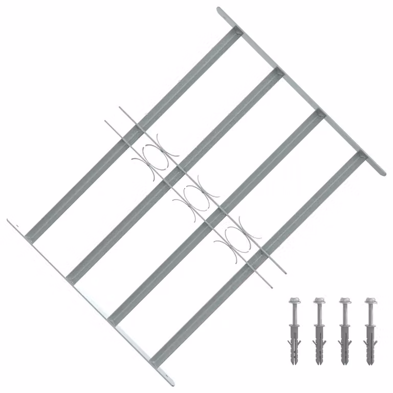 Grate per finestre regolabili vidaXL in acciaio zincato grigio con 4 barre trasversali, Larghezza: 50-65 cm