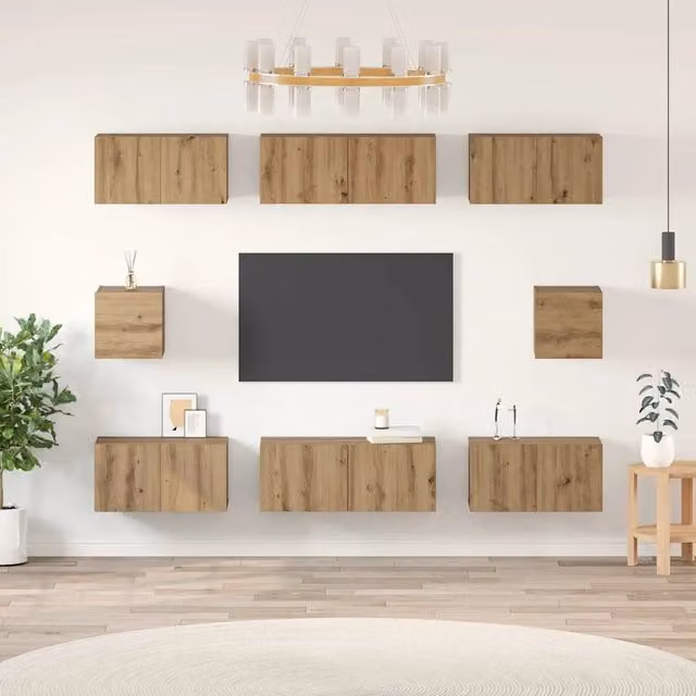 Set mobile TV 8 pz-Credenza per TV Rovere artigianale Legno multistrato 272185
