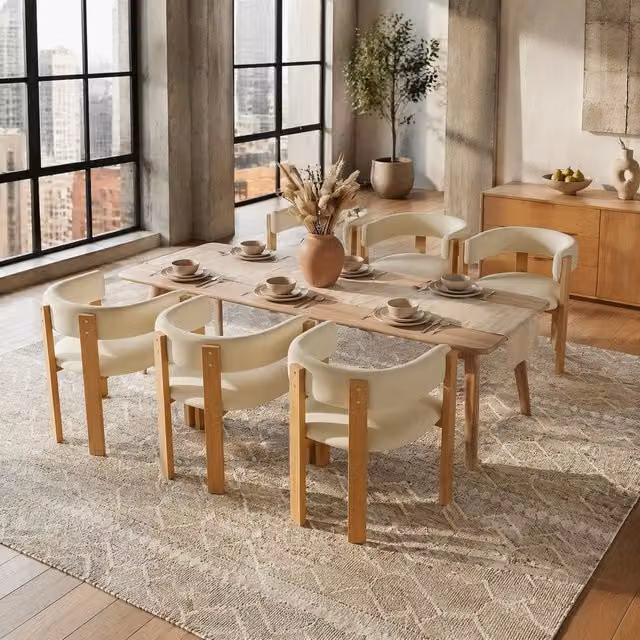 Sedia da pranzo ergonomica con seduta imbottita e schienale ampio, gambe in metallo effetto legno in flanella - beige