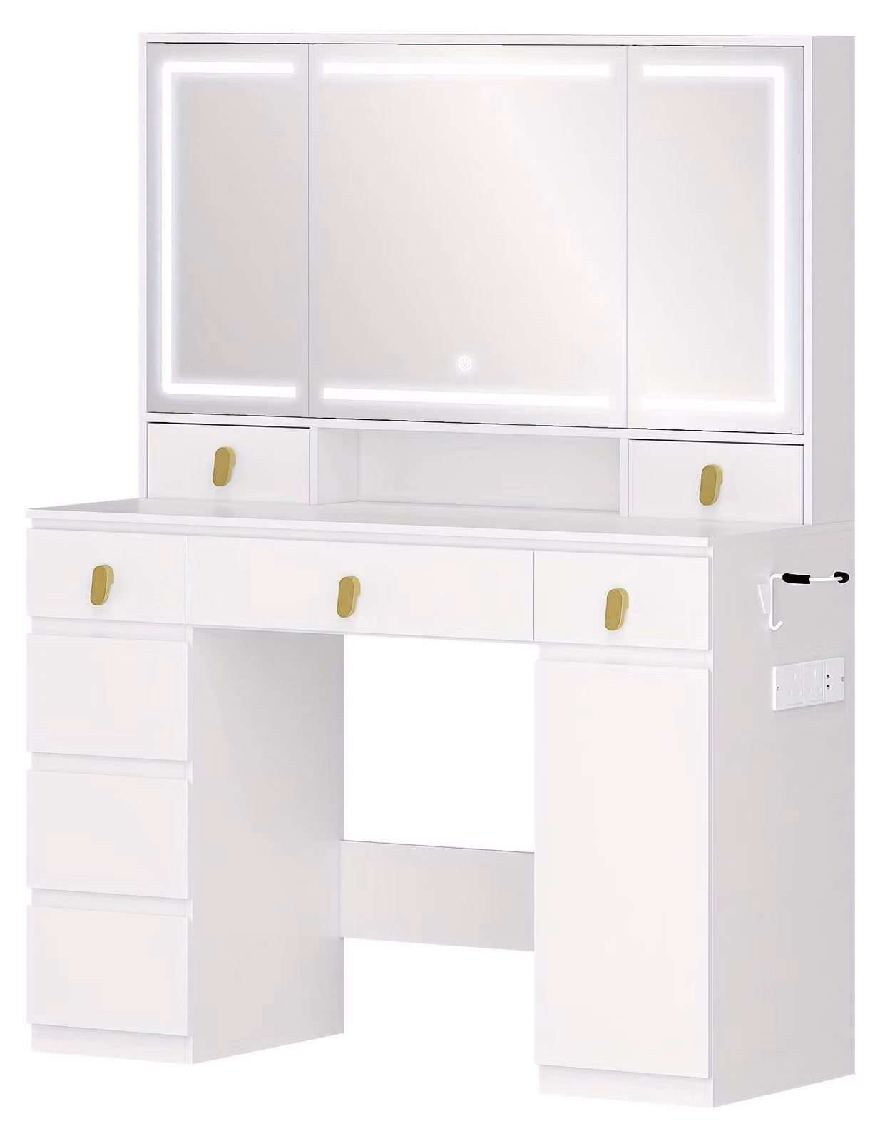 Tavolino da trucco - Comodino da trucco - Specchiera - Tavolino da toeletta - Specchiera per trucco - Grande specchio - Illuminazione LED regolabile