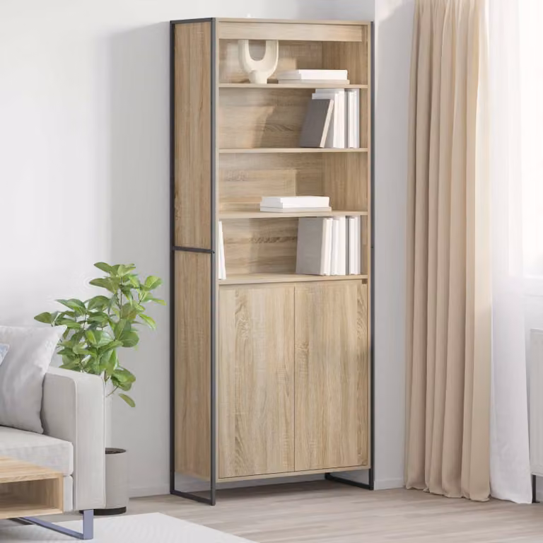 Set di 2 armadi alti vidaXL in legno e metallo marrone stile industriale con ante a battente e ripiani, L: 79 cm, P: 36 cm, H: 200 cm