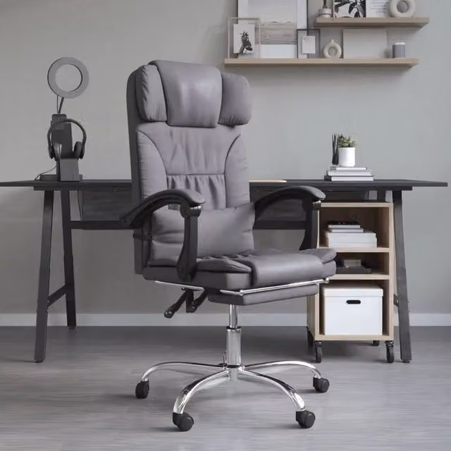 Poltrona da Ufficio Massaggiante Reclinabile Grigio Similpelle 349745